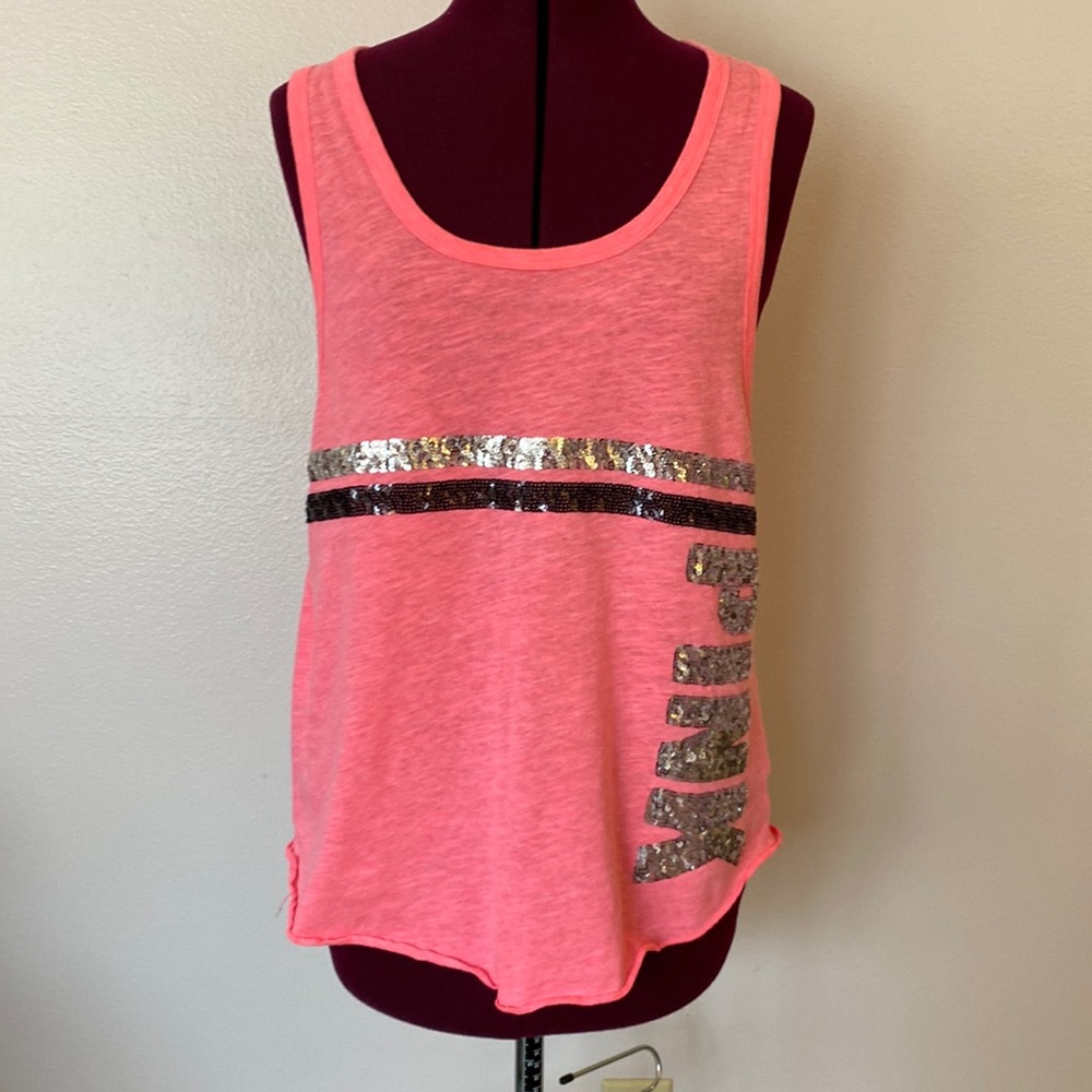 PINK sequined coral tank top, M